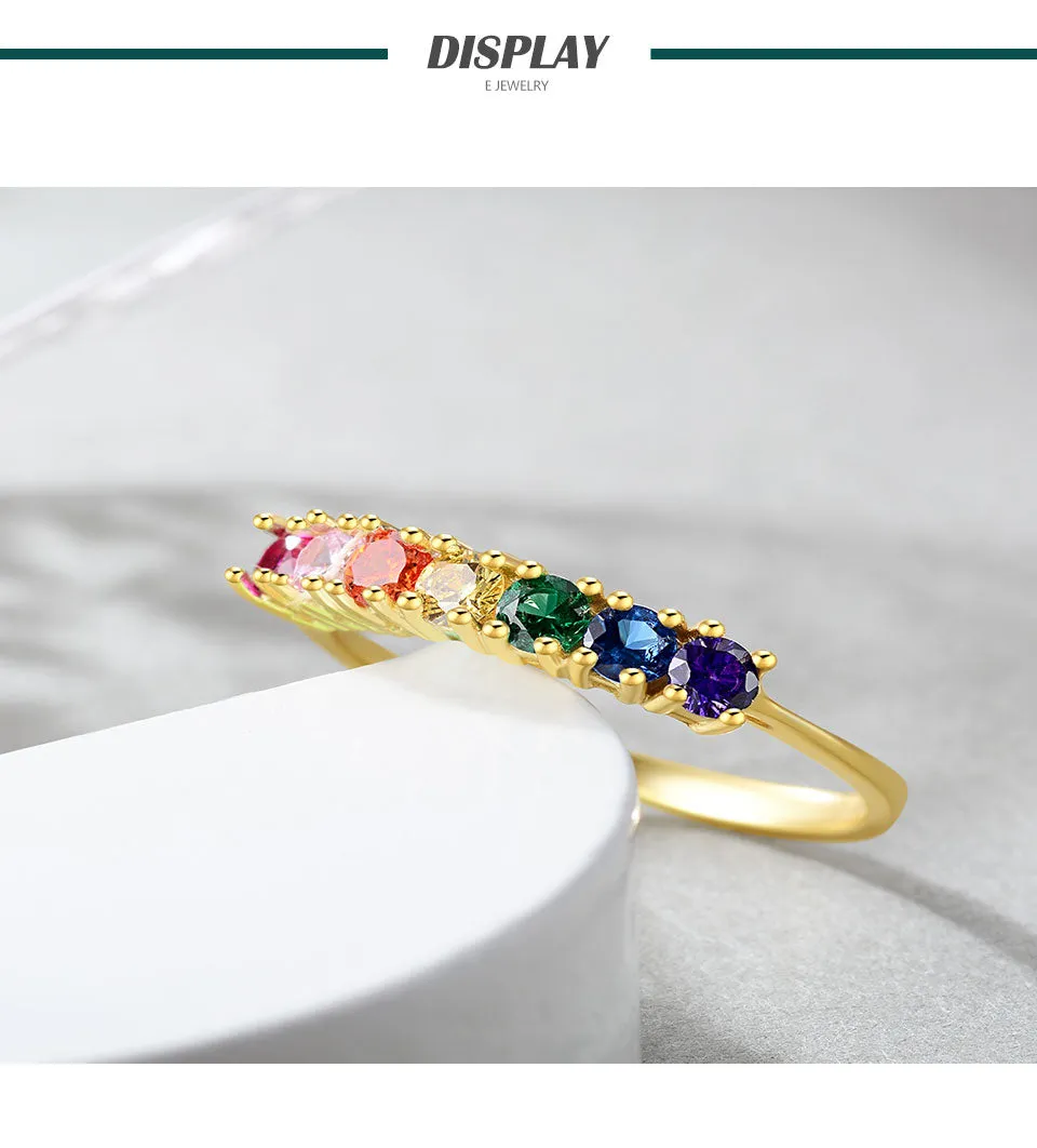 925 Sterling Silver Rainbow Rings with 14K Gold Plated Ring