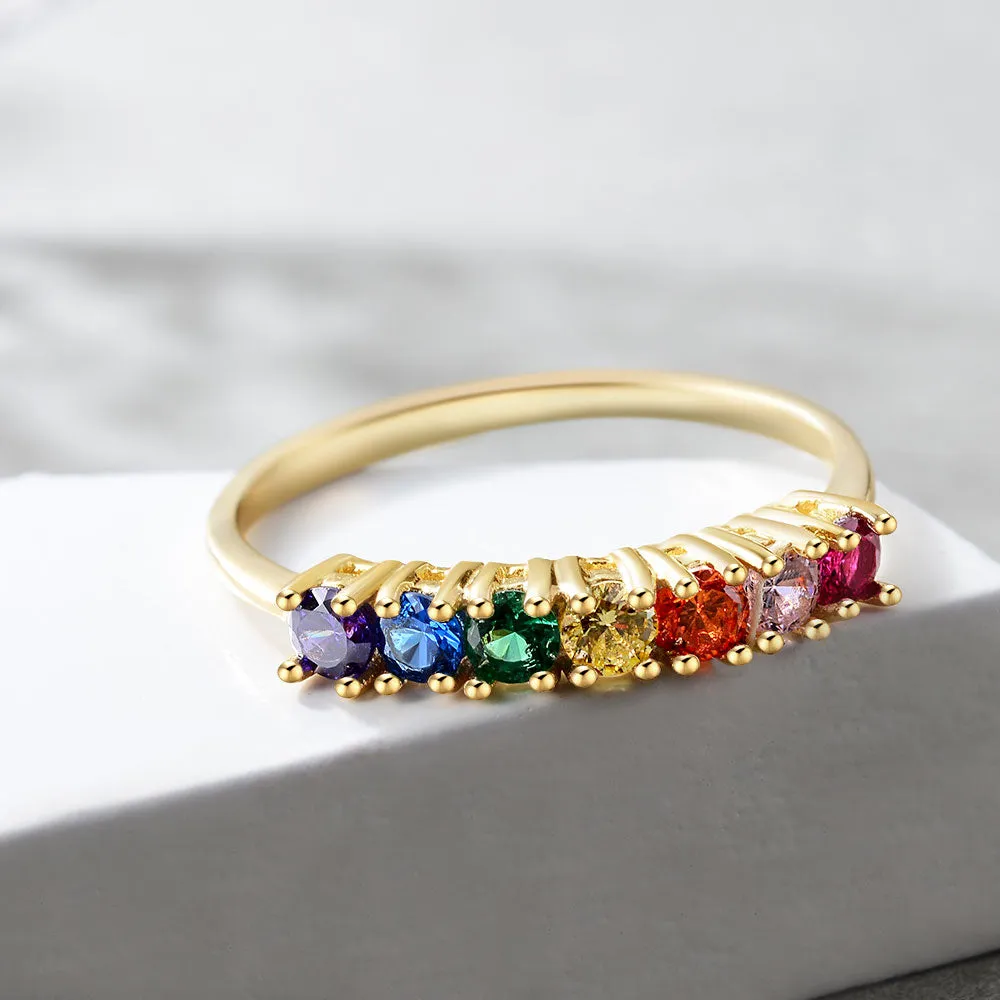 925 Sterling Silver Rainbow Rings with 14K Gold Plated Ring