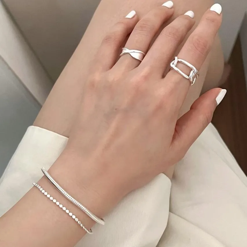 925 Sterling Silver Women Minimalist Stripe Silver Electroplating Bracelets