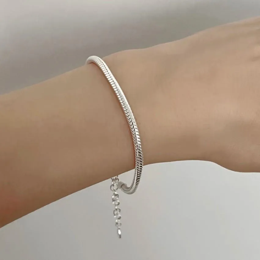 925 Sterling Silver Women Minimalist Stripe Silver Electroplating Bracelets