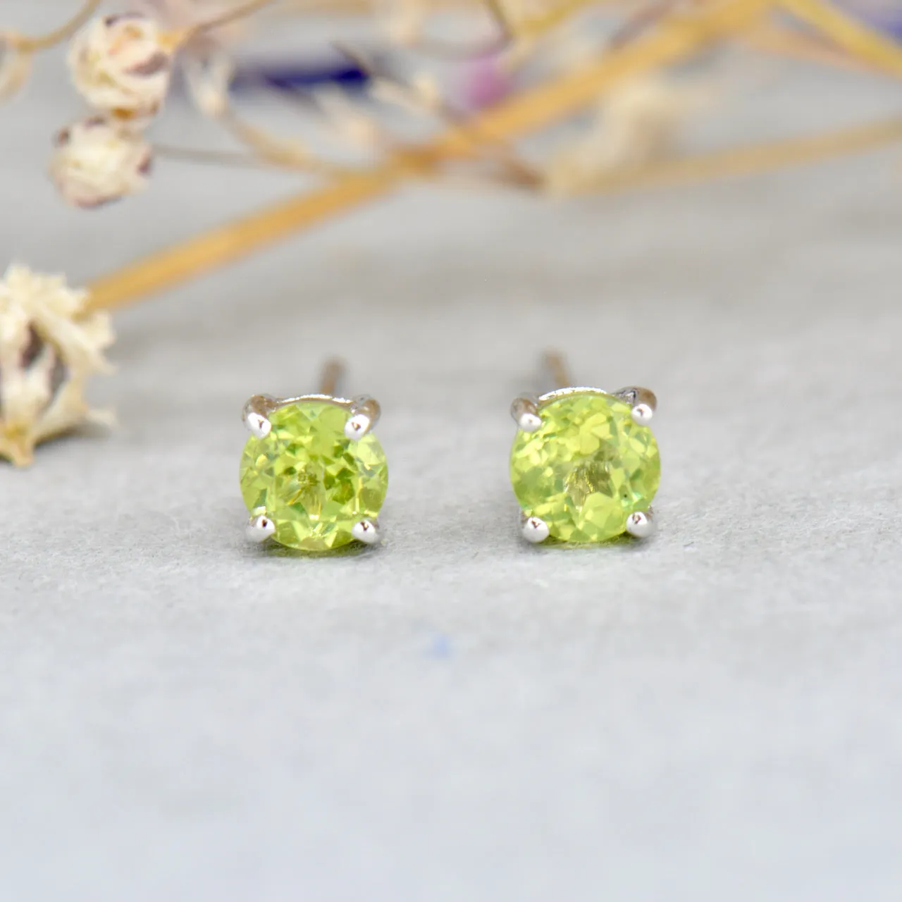 9CT White Gold Brilliant Cut Peridot Minimalist Stud Earrings (0.36ct)