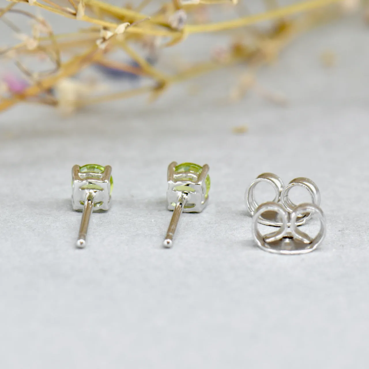 9CT White Gold Brilliant Cut Peridot Minimalist Stud Earrings (0.36ct)