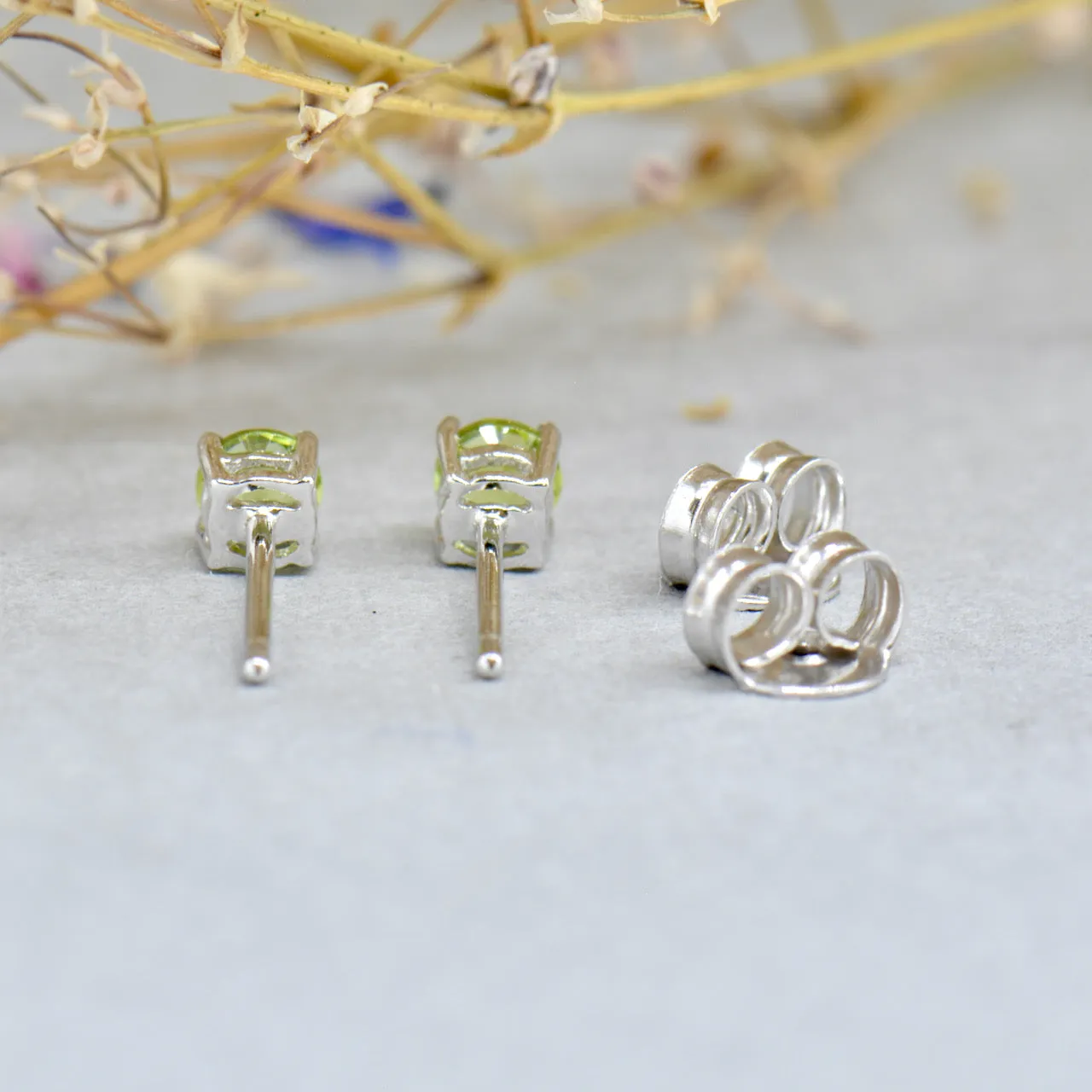 9CT White Gold Brilliant Cut Peridot Minimalist Stud Earrings (0.36ct)