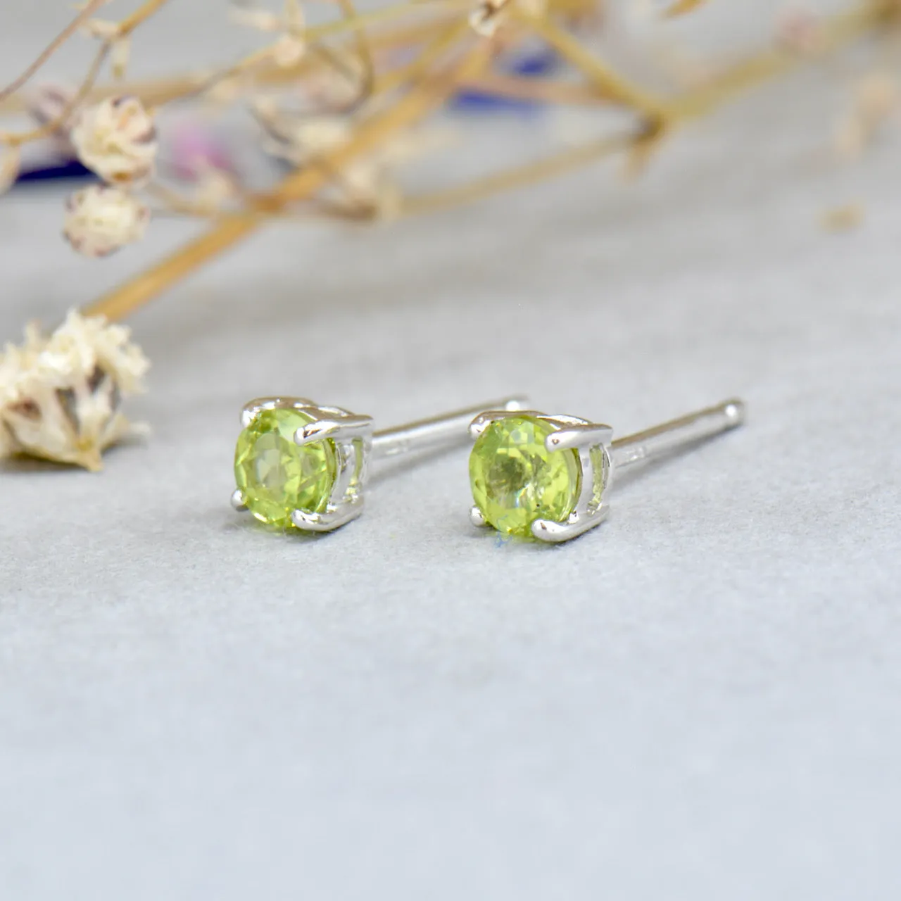 9CT White Gold Brilliant Cut Peridot Minimalist Stud Earrings (0.36ct)