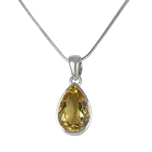 A stunning Solitaire Pear-shaped Mixed-cut Citrine pendant features a flawless Citrine gemstone.