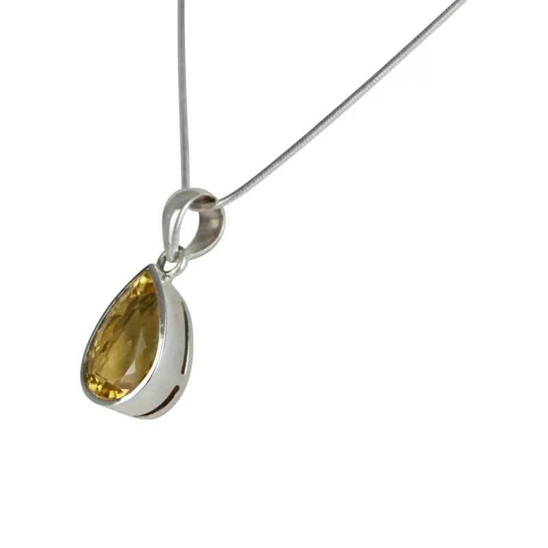 A stunning Solitaire Pear-shaped Mixed-cut Citrine pendant features a flawless Citrine gemstone.