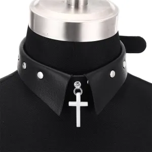 Aesthetic Choker with Stainless Steel Cross Pendant / Gothic Adjustable Collar For Women