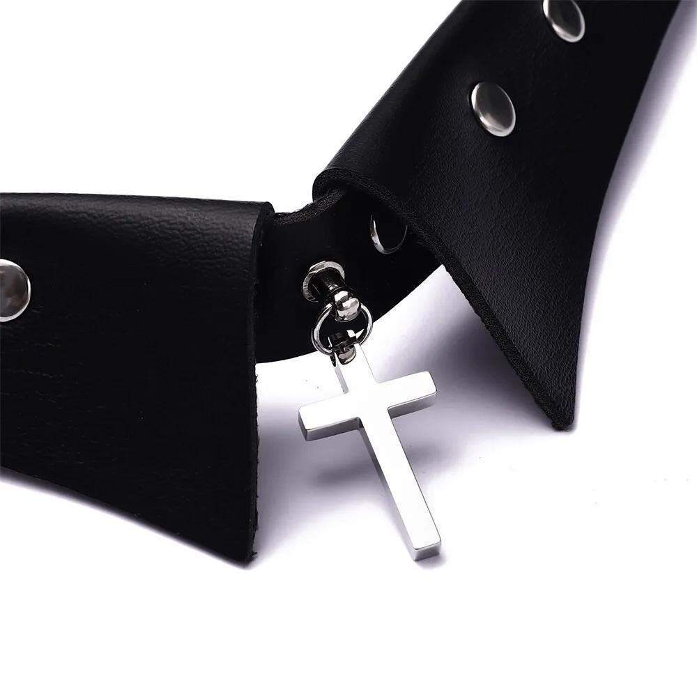 Aesthetic Choker with Stainless Steel Cross Pendant / Gothic Adjustable Collar For Women