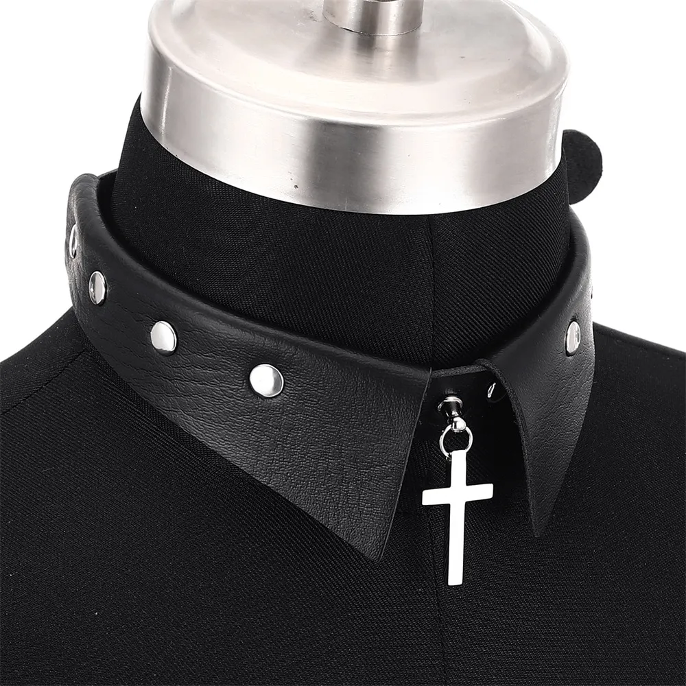 Aesthetic Choker with Stainless Steel Cross Pendant / Gothic Adjustable Collar For Women