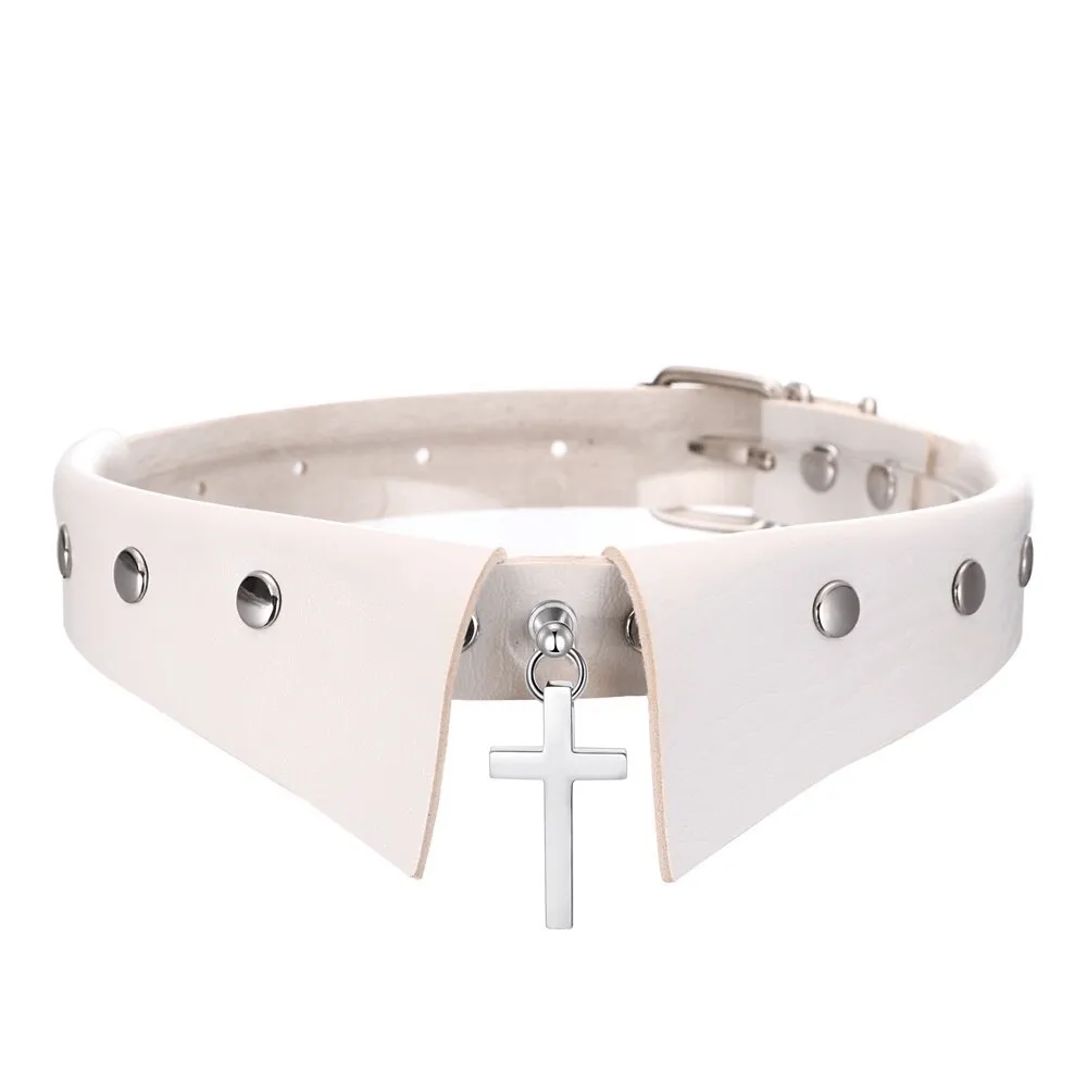 Aesthetic Choker with Stainless Steel Cross Pendant / Gothic Adjustable Collar For Women