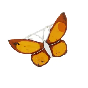 Amber Sterling Silver Butterfly Brooch