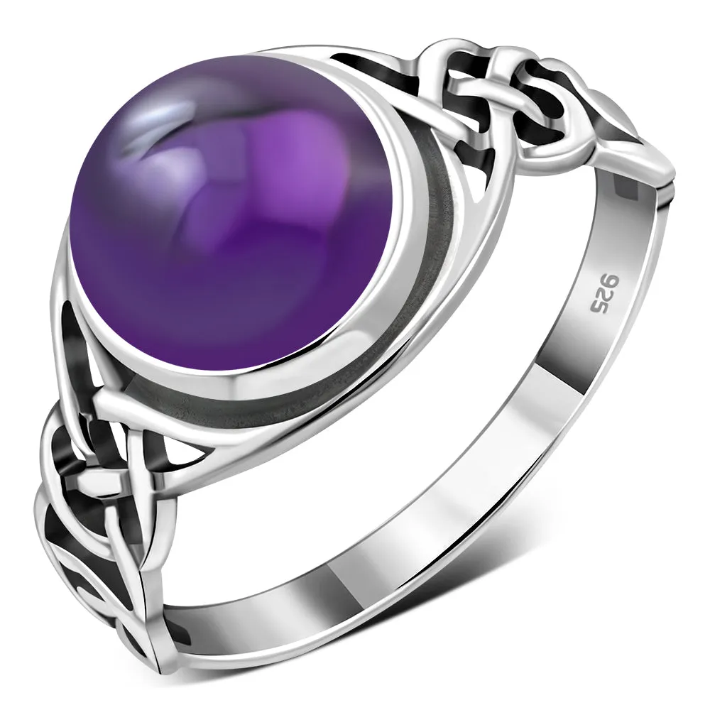 Amethyst Stone Celtic Sterling Silver Ring