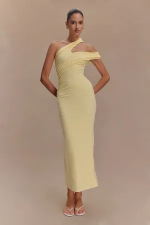 Anastasia One Shoulder Modal Midi Dress - Pale Lemon