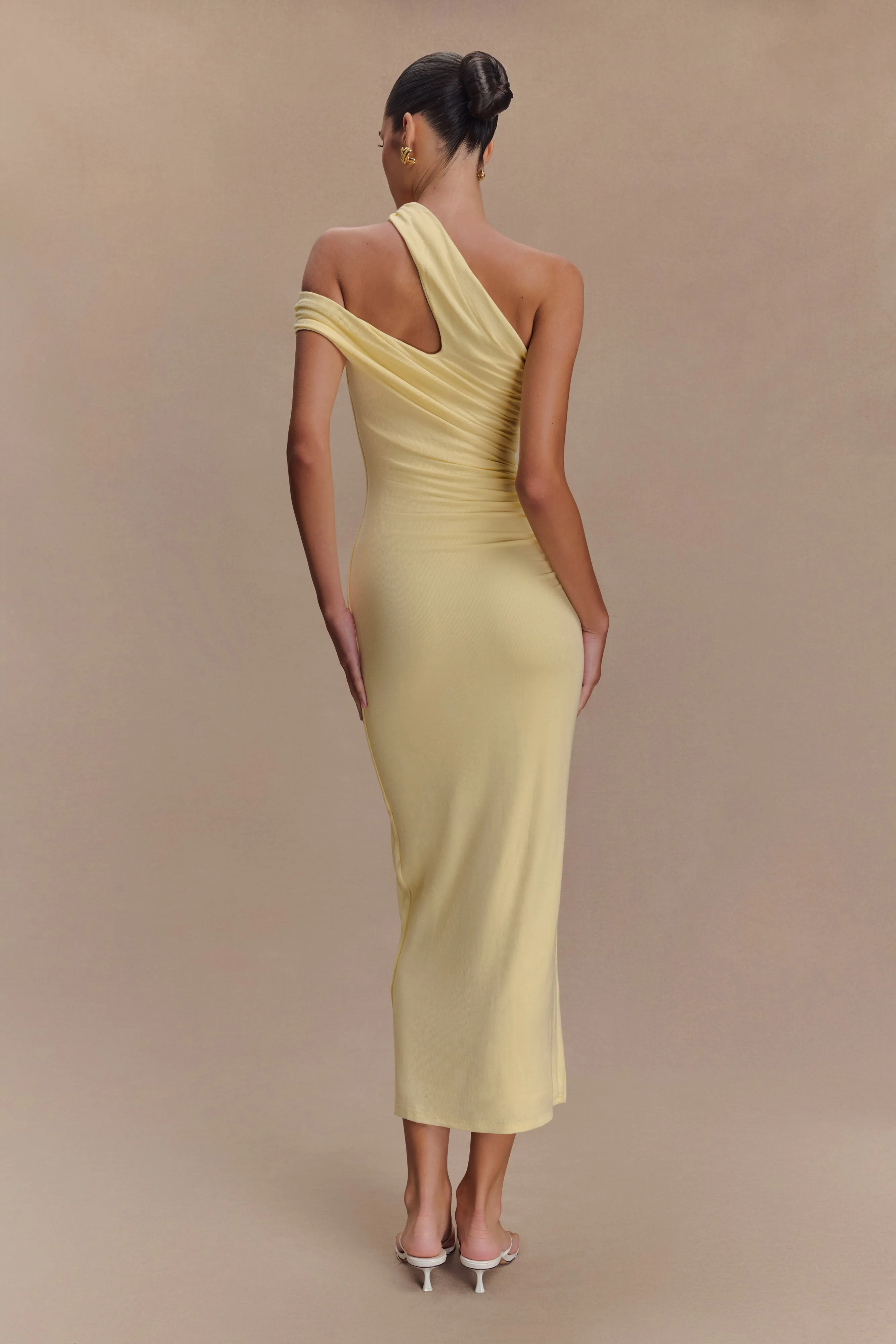 Anastasia One Shoulder Modal Midi Dress - Pale Lemon