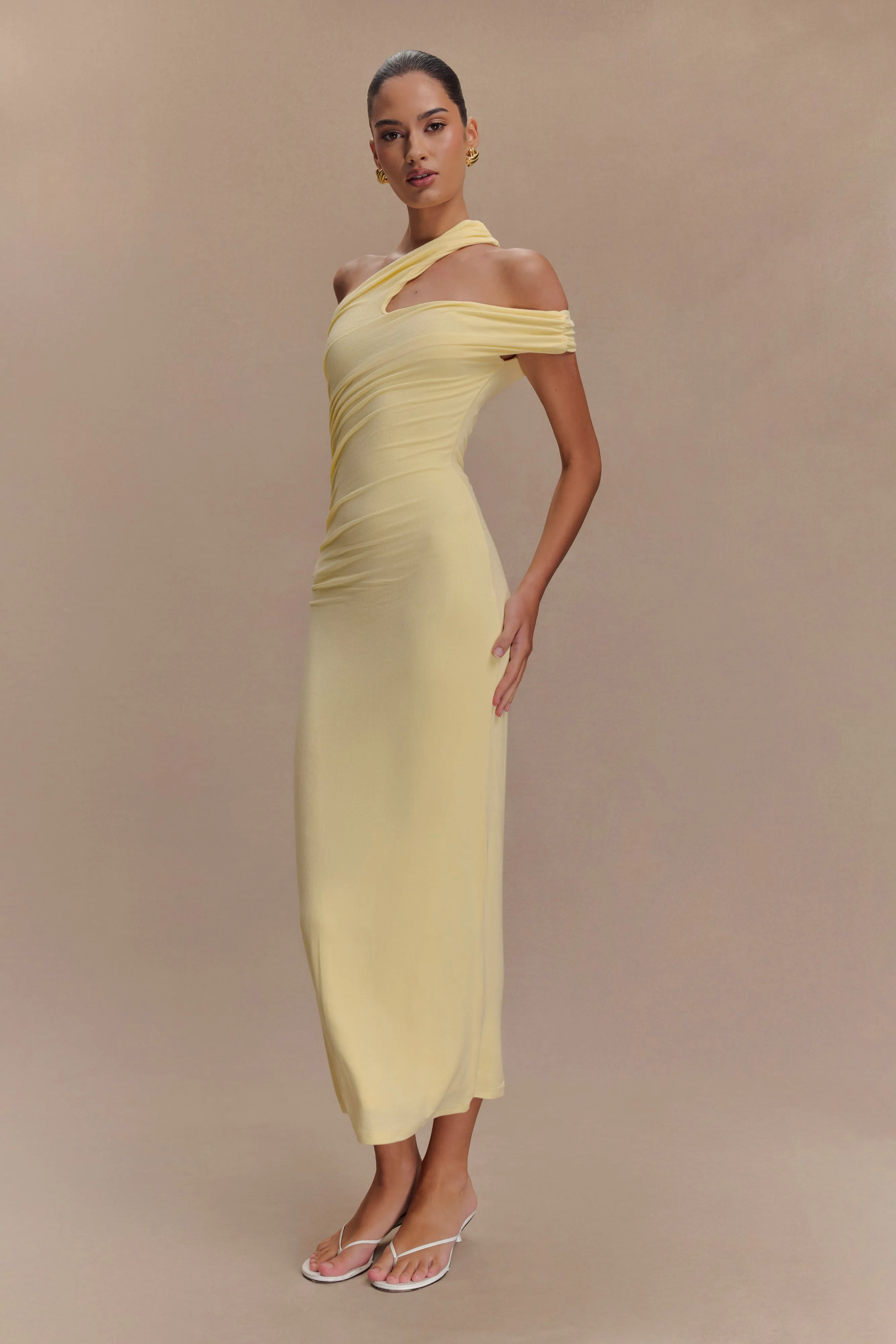 Anastasia One Shoulder Modal Midi Dress - Pale Lemon