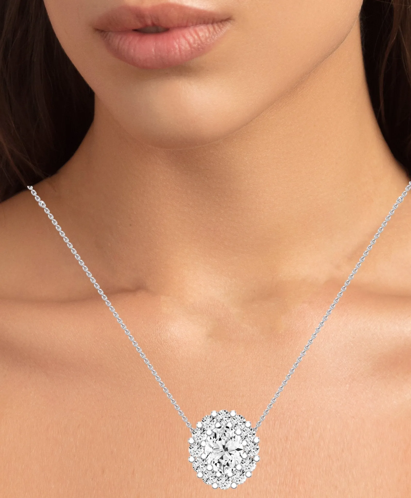 Angelwing Oval Cut Moissanite Halo Necklace