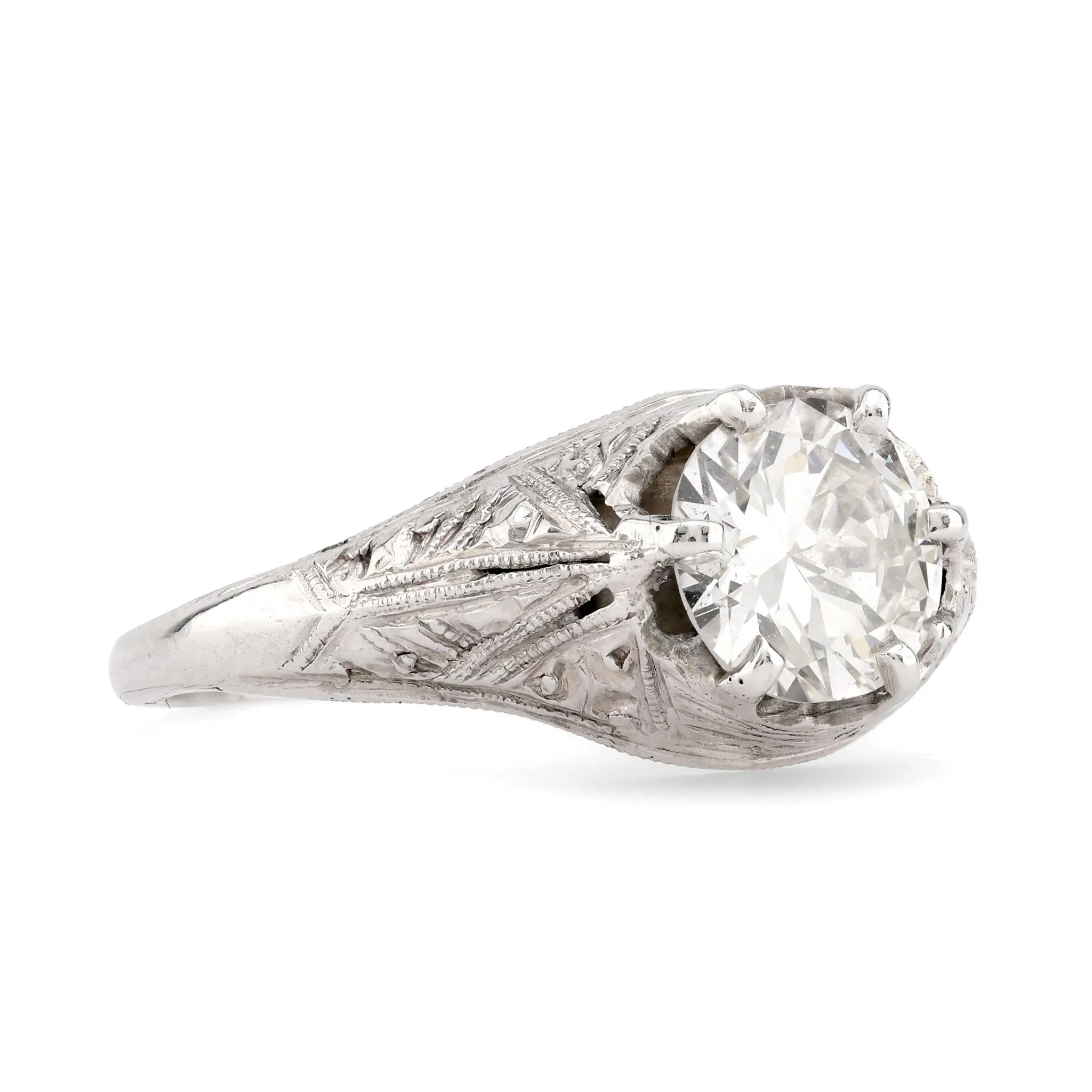 Art Deco Diamond Platinum Solitaire Engagement Filigree Ring