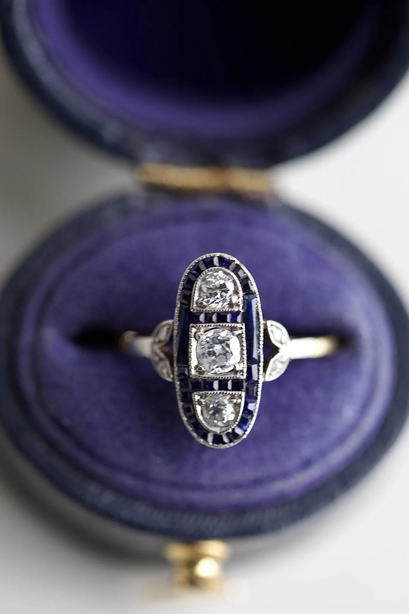 Art Deco Diamond Sapphire Yellow Gold & Platinum Ring