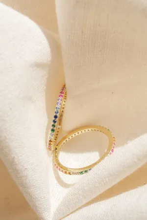 Asha Thin Gold Ring with Rainbow CZ Stones