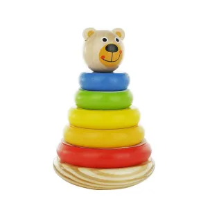 Bear Wooden Ring Colorful Rainbow Stacker - Solid Wood Educational Baby Toy for Toddler Boys and Girls Age 6-12 Months, 1 Year and Up - Classic Developmental Sorting and Stacking Toy