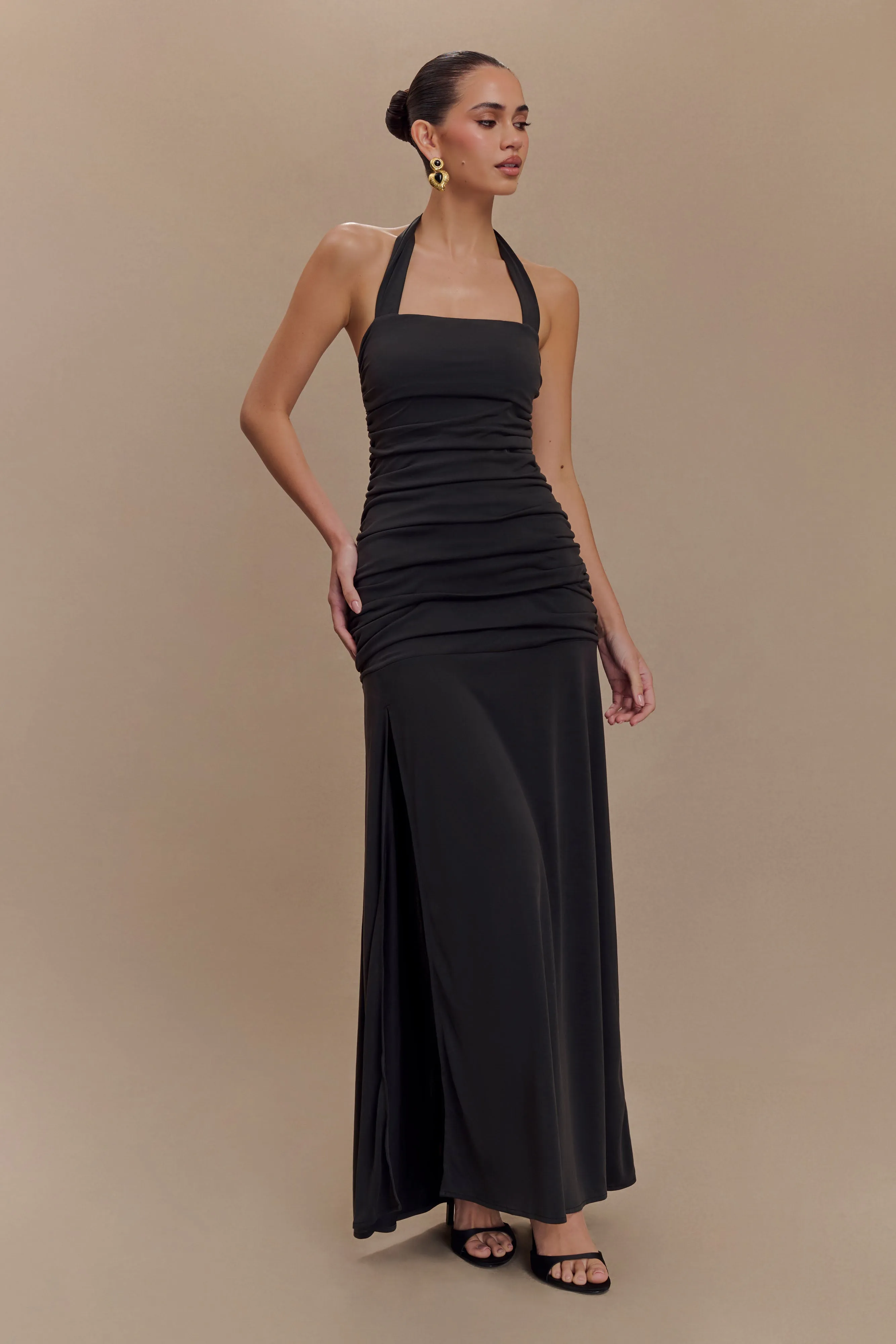 Bentley Peached Jersey Halter Maxi Dress - Black