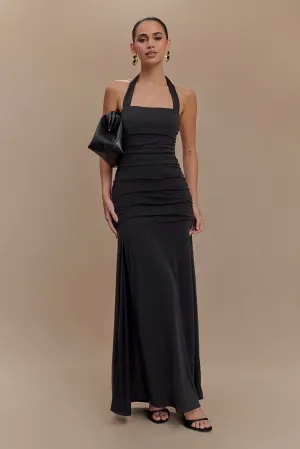 Bentley Peached Jersey Halter Maxi Dress - Black