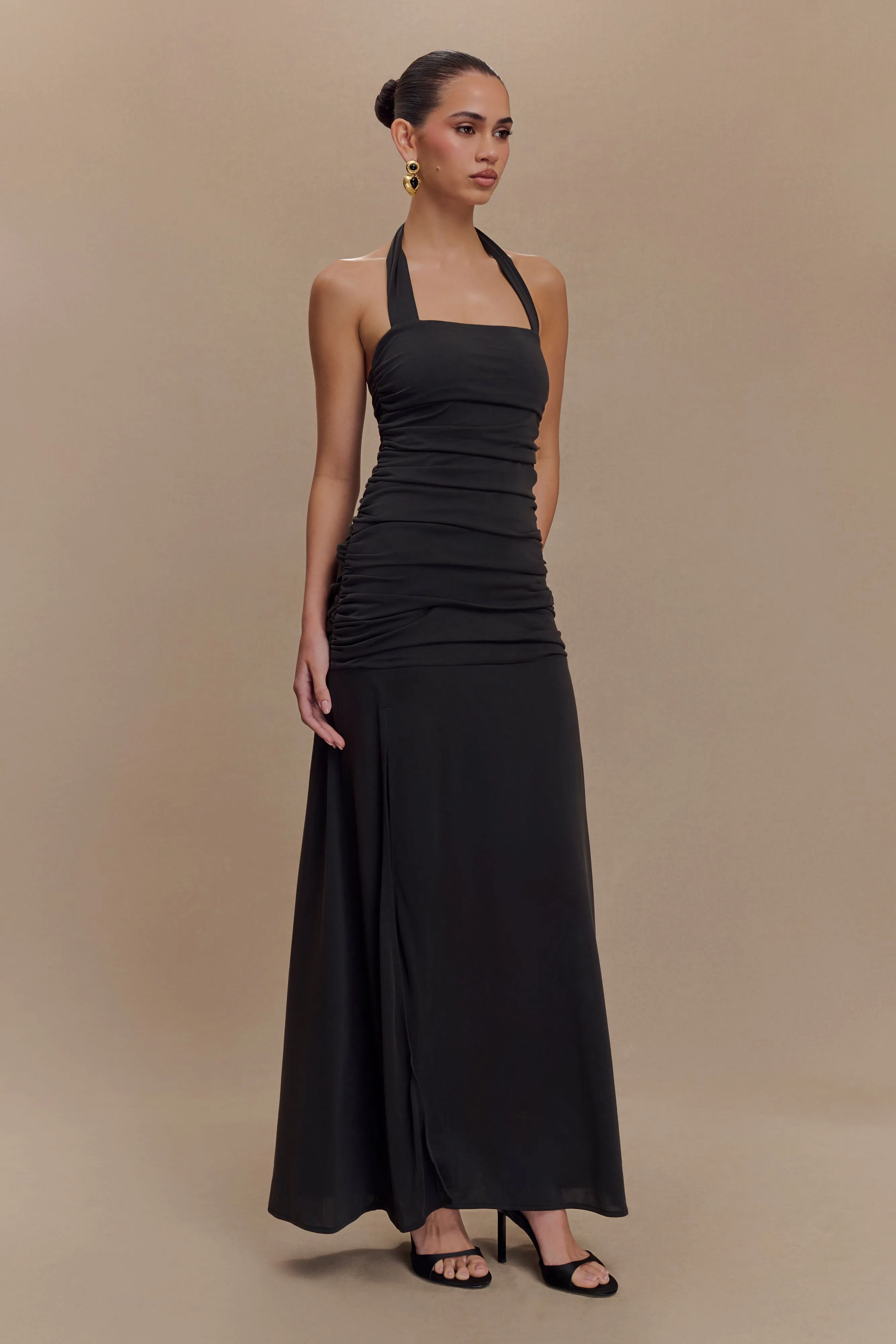 Bentley Peached Jersey Halter Maxi Dress - Black