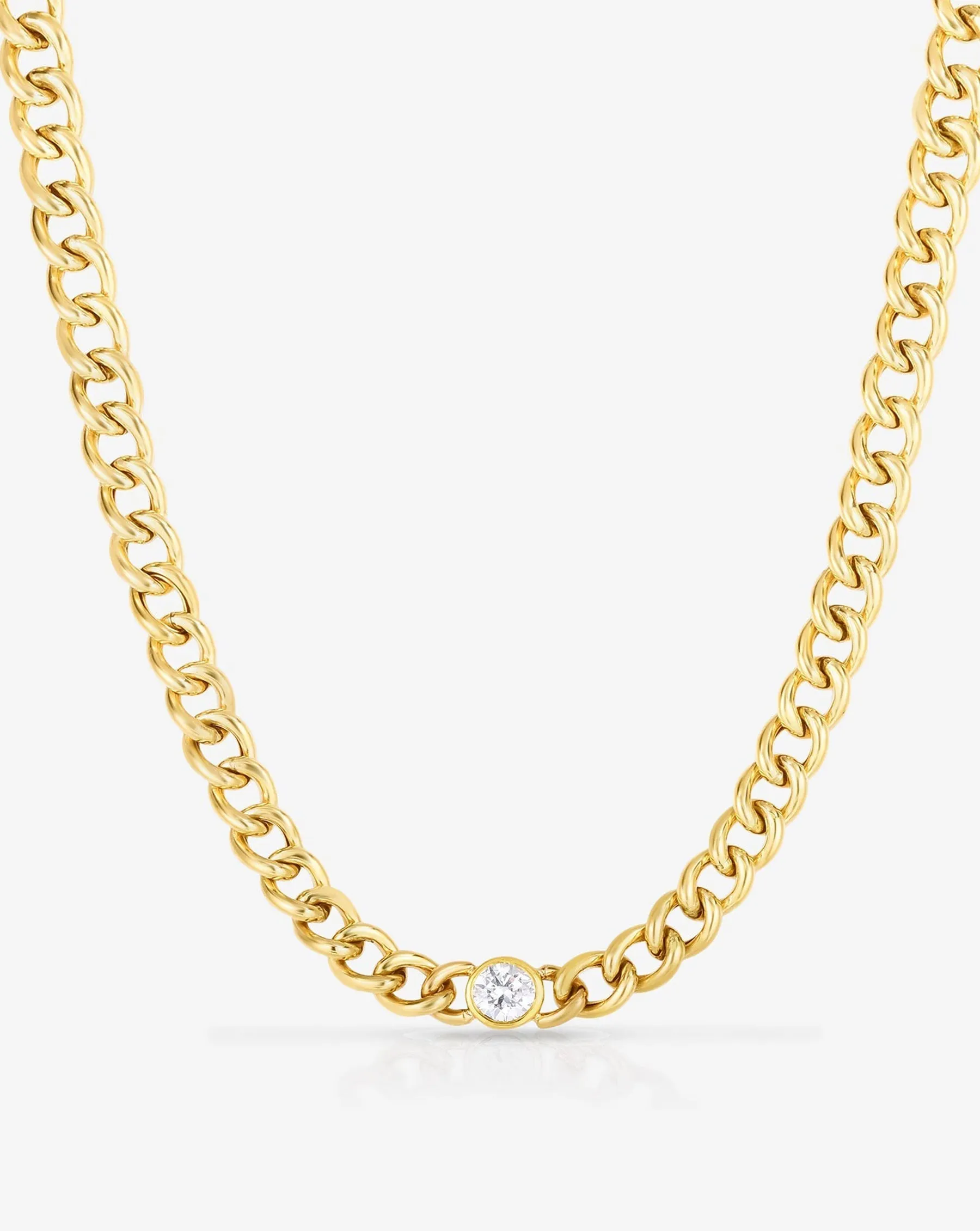 Bezel-Set Diamond Curb Chain Necklace