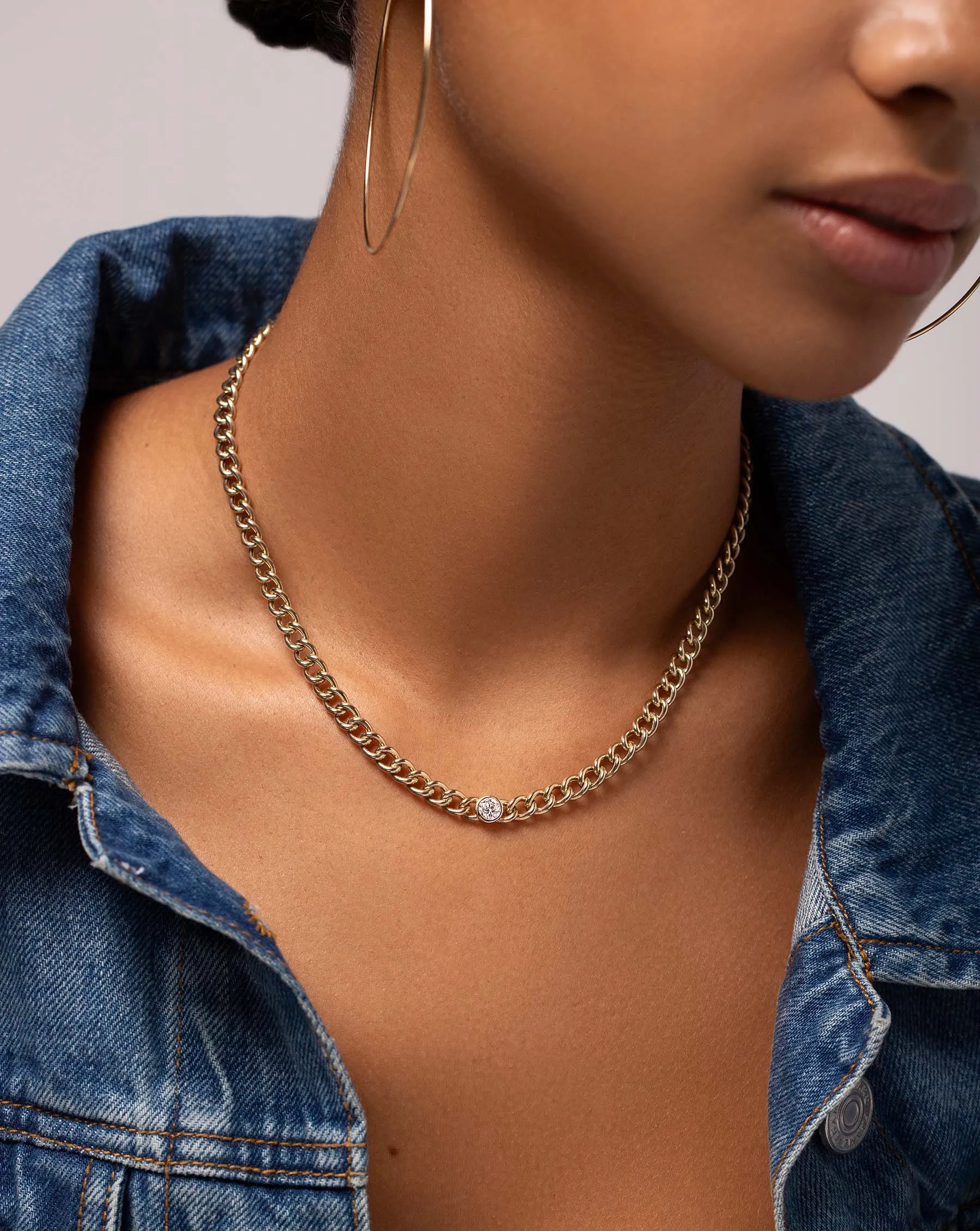 Bezel-Set Diamond Curb Chain Necklace