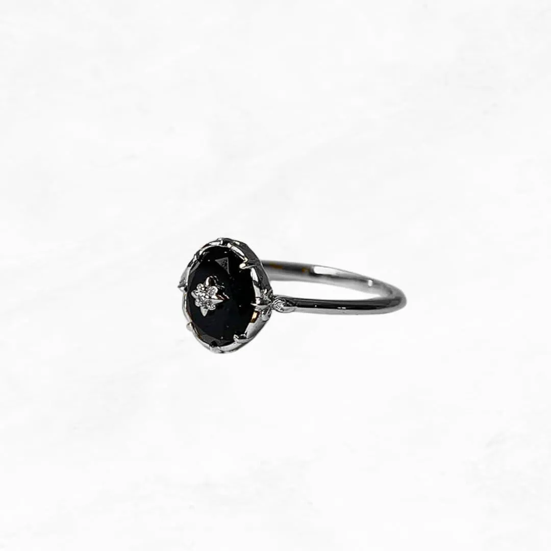 BLACK ONYX 925 STERLING SILVER VINTAGE LOOK RING FOR WOMEN - HANDMADE - ENGAGEMNET - PROMISE RING (sterling-silver, 5)