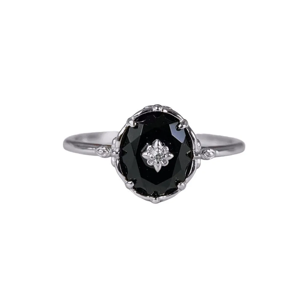 BLACK ONYX 925 STERLING SILVER VINTAGE LOOK RING FOR WOMEN - HANDMADE - ENGAGEMNET - PROMISE RING (sterling-silver, 5)