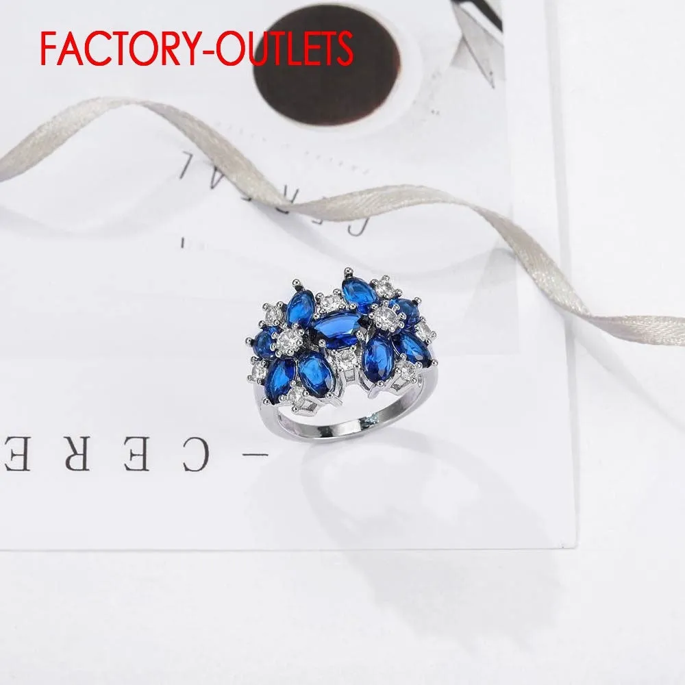 Blue Flower Rhinestone Ring