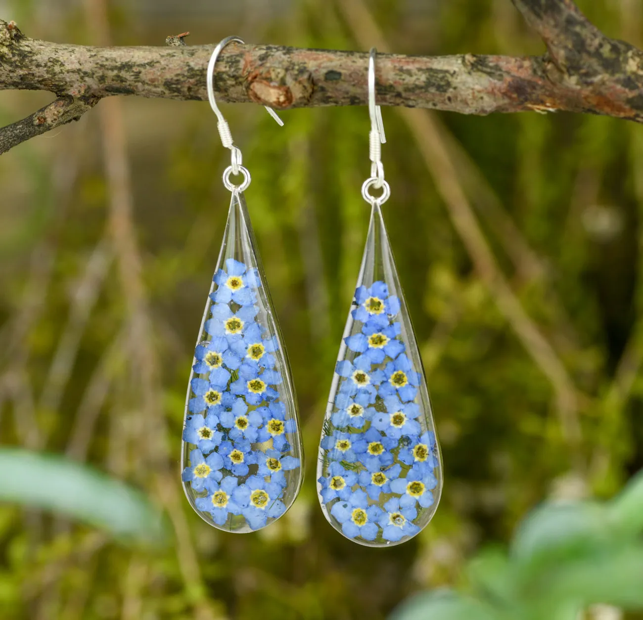 Blue Mexican Flowers Large Pendulum Earrings