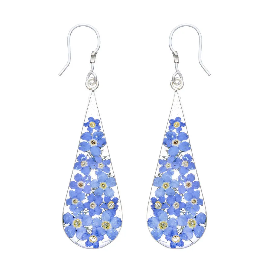 Blue Mexican Flowers Large Pendulum Earrings