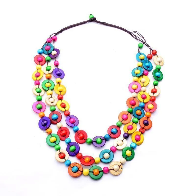 Bohemia Ethnic Statement Multi Layer Beads Necklace - Handmade Wood Jewelry