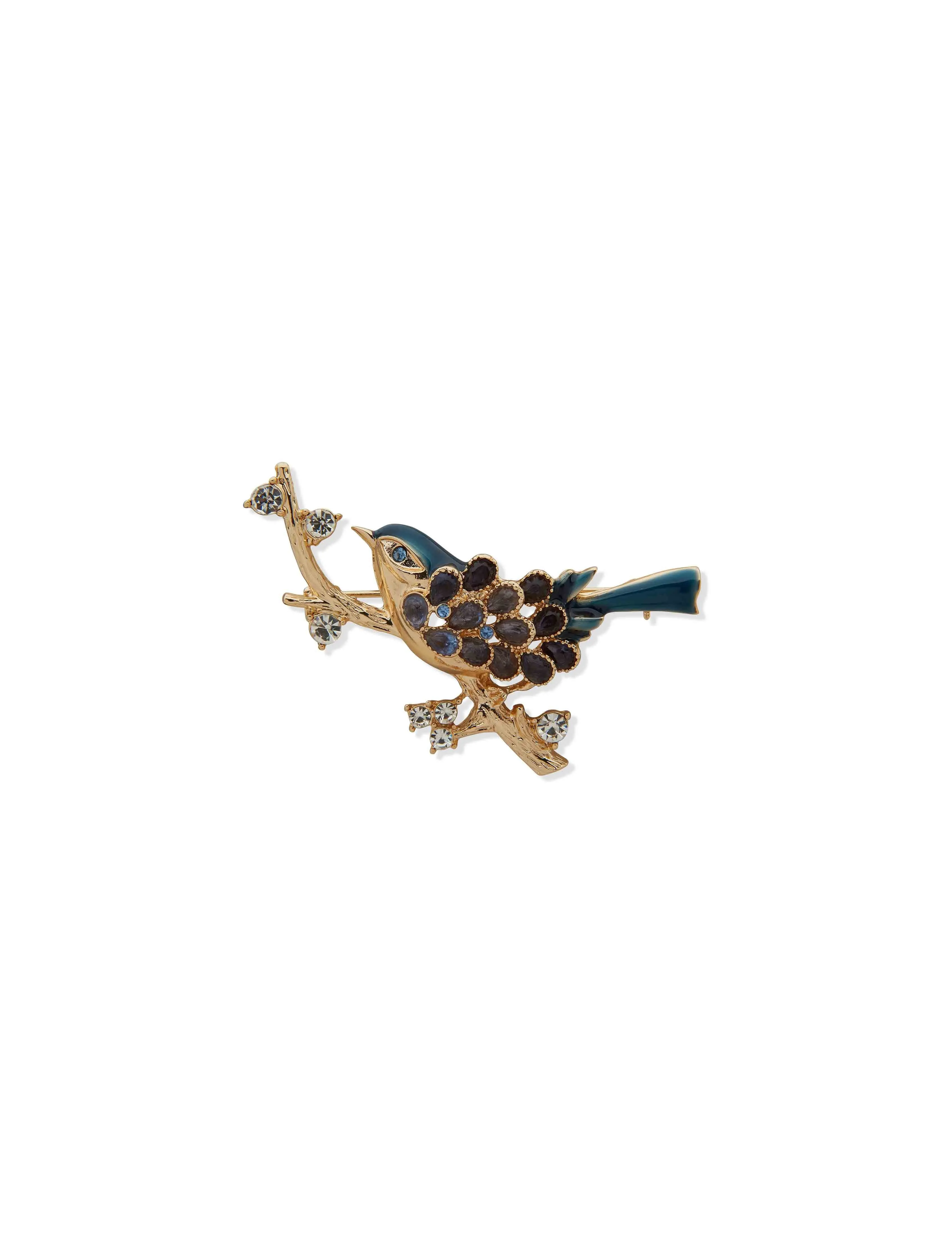 Boxed Gold Bird Pin-Blue Crystal