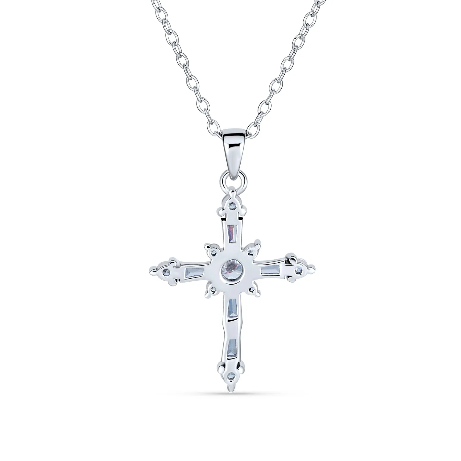 Bridal Necklace Vintage Marquise Cubic Zirconia Cross Pendant Sterling Silver