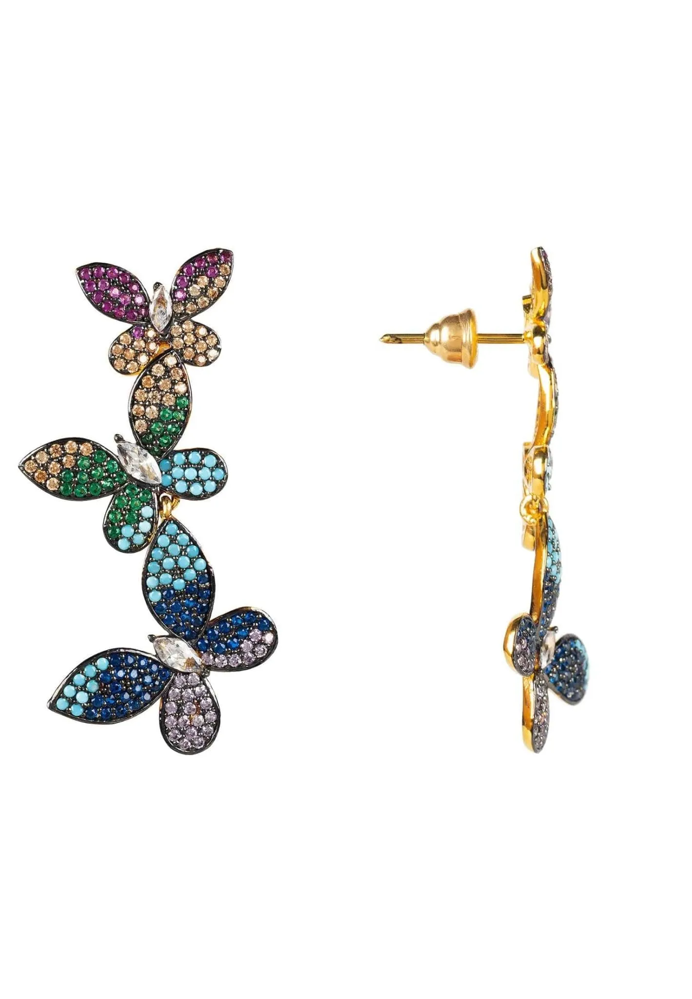 Butterfly Rainbow Drop Earrings Gold