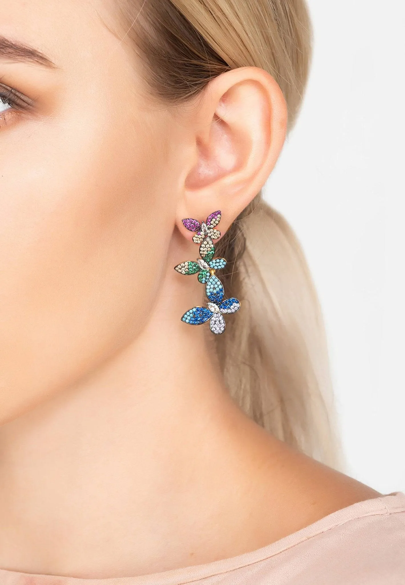 Butterfly Rainbow Drop Earrings Gold