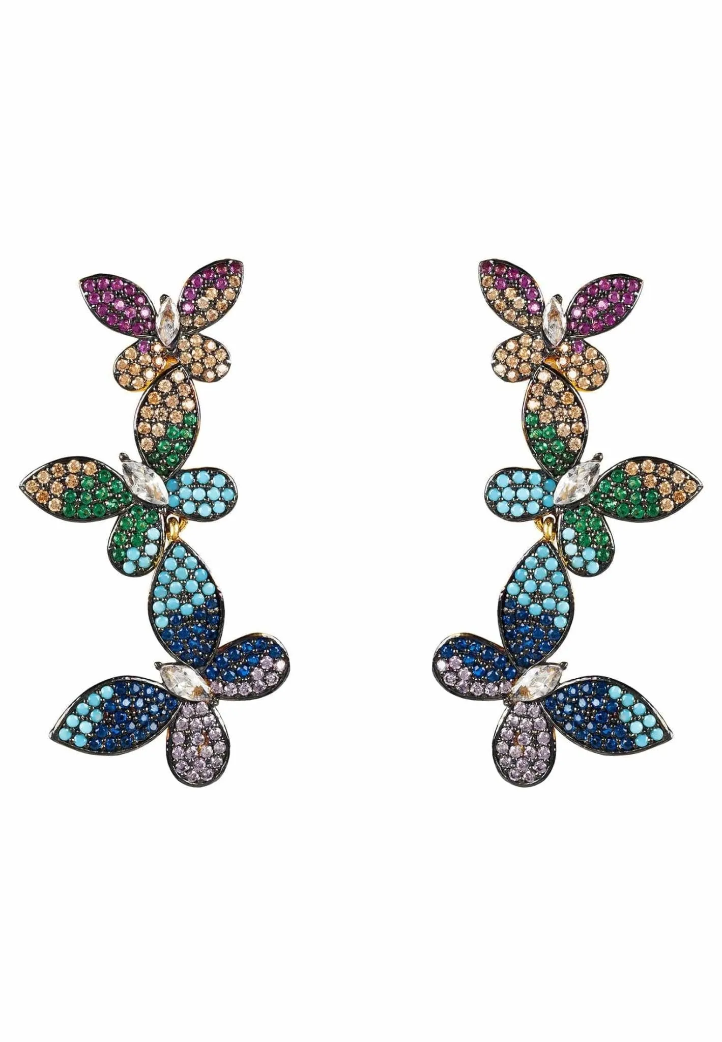 Butterfly Rainbow Drop Earrings Gold