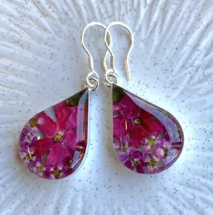 Cerise Mexican Flowers Drop Medium Hook Earrings