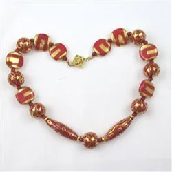 Chunky Red and Gold Fair Trade Bead  Necklace Kazuri