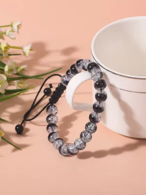 Clear Black Minimalist Beaded Braceletfor Women Men Adjustable Knot Crafted