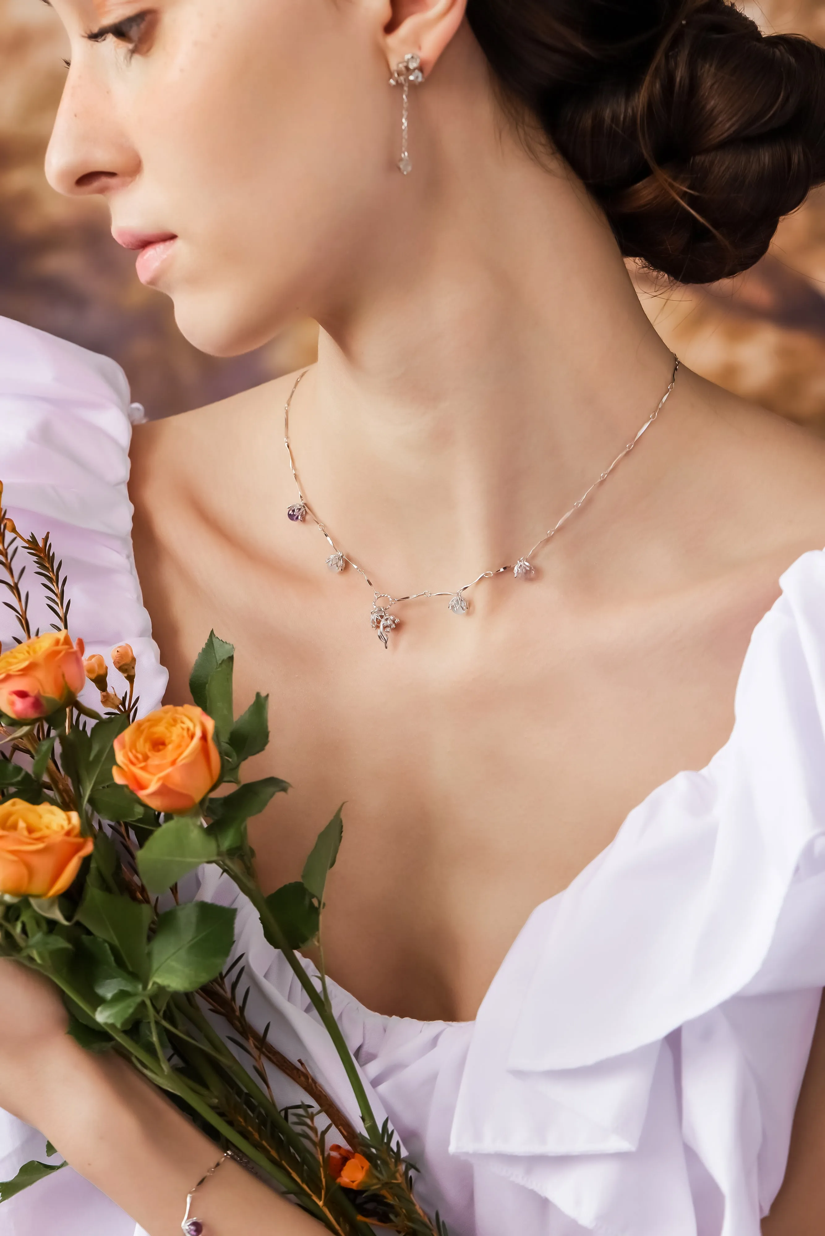 (Coming on 1/5) Moonstone, Sunstone, Blue Topaz Silver Asymmetrical Earrings - Lily of the Valley