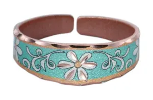 Copper Narrow Teal Flower Design Ring