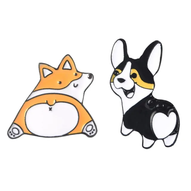 Corgi Butts Dog Cat brooches enamel Lapel pins