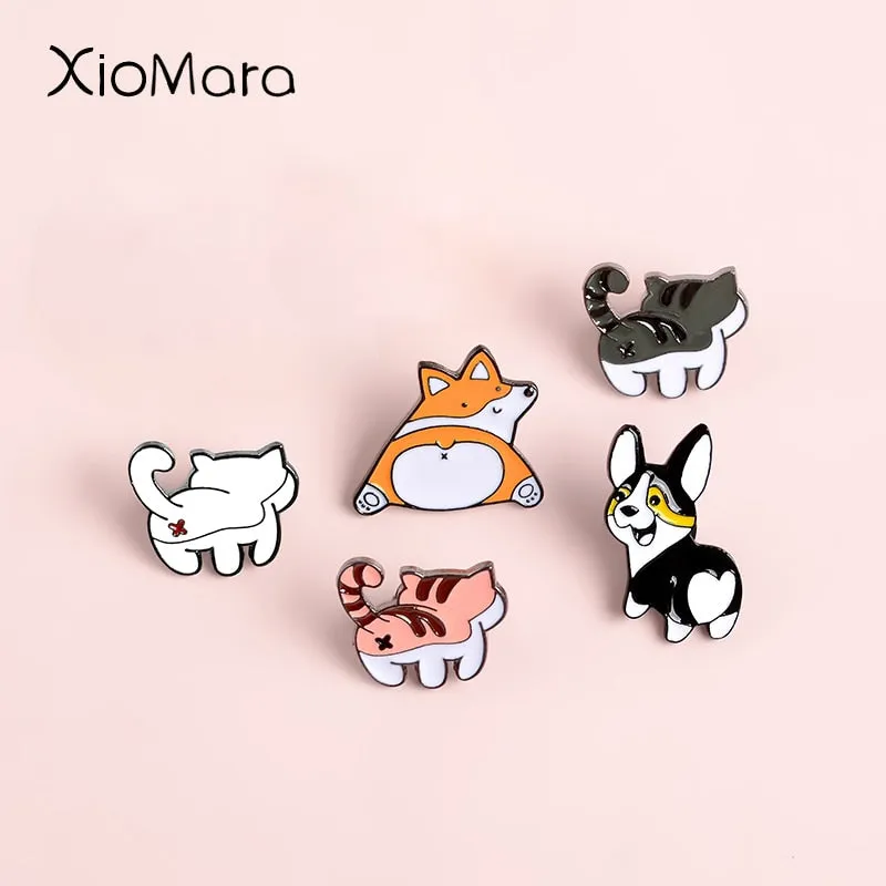 Corgi Butts Dog Cat brooches enamel Lapel pins