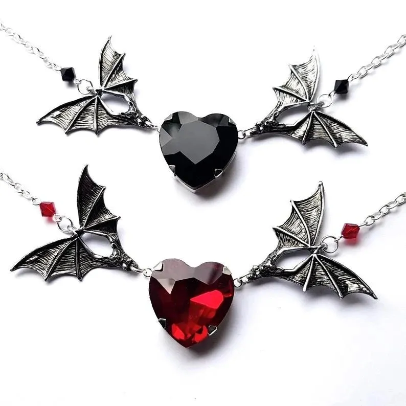 Cute Kawaii Red/Black Heart Bat Choker Necklace