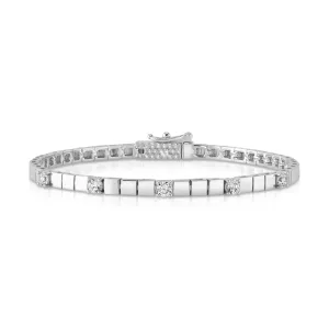 CZ HARMONY SQUARE LINK BRACELET, SILVER