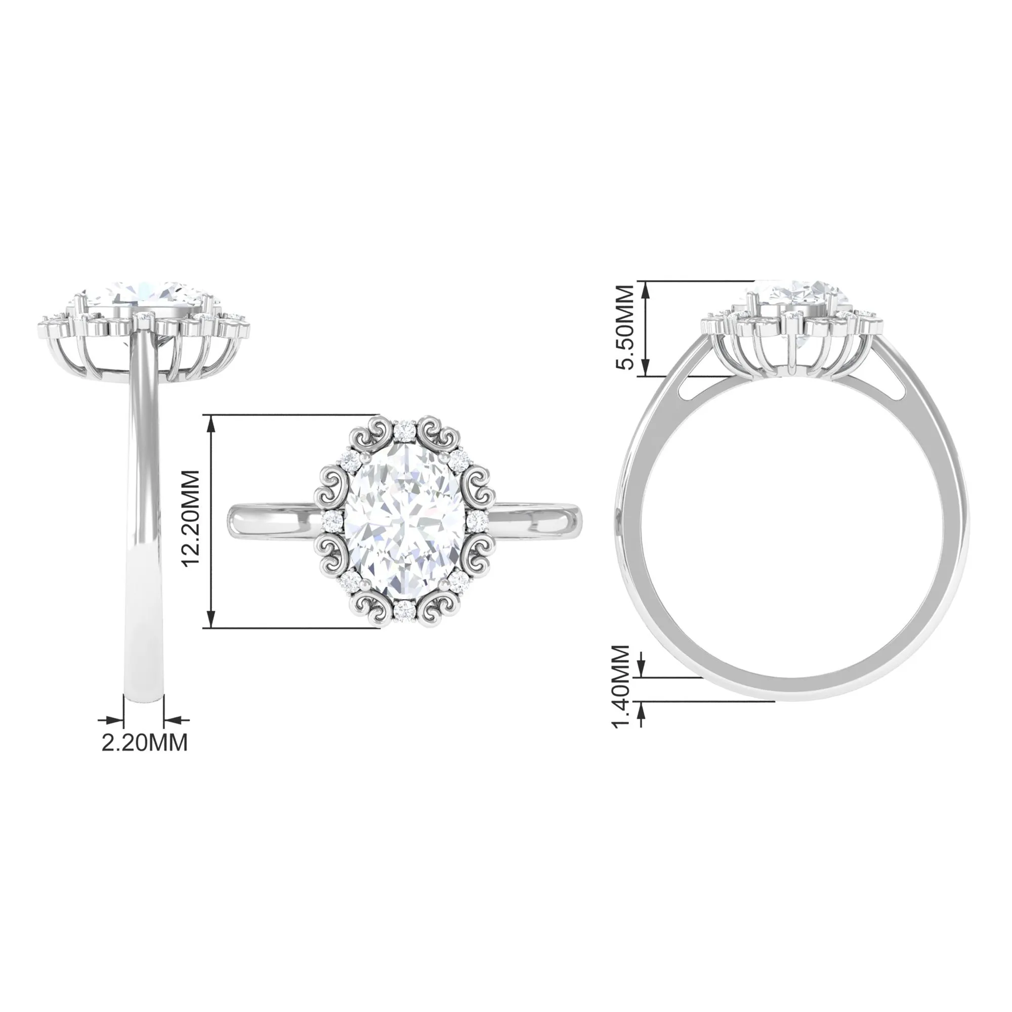 Designer Oval Cubic Zirconia Engagement Ring